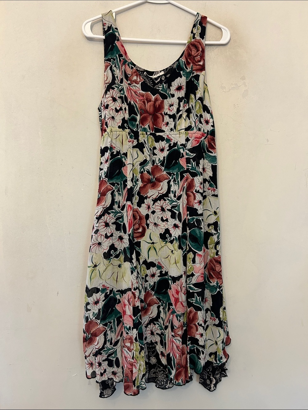Cabi Floral Sleeveless Midi Dress Black multicolored Reversible Size M EUC